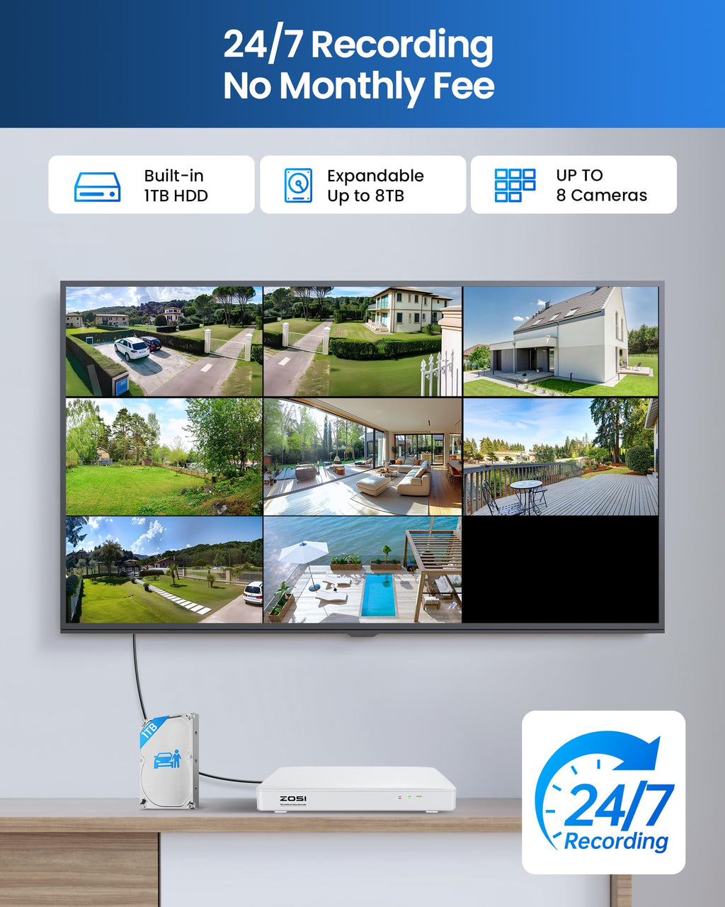 ZOSI 3K Lite Home Security Camera System with AI Human Vehicle Detection
