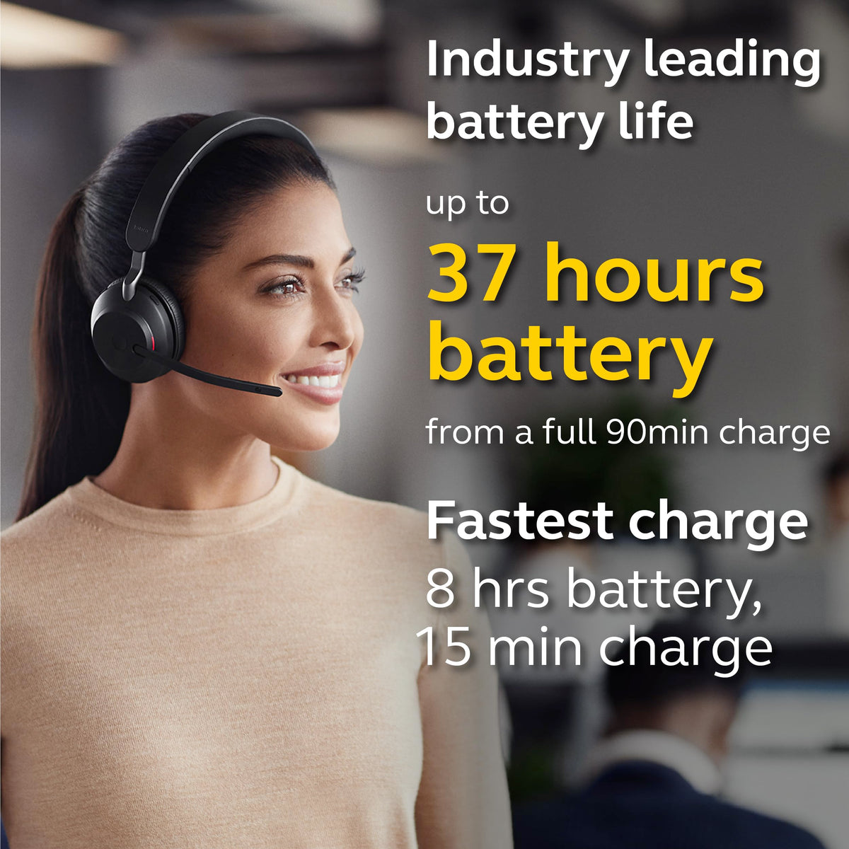 Jabra Evolve2 65 MS Wireless Headphones with Link380c, Stereo, Black – Wireless Bluetooth Headset for Calls and Music, 37 Hours of Battery Life, Passive Noise Cancelling Headphones