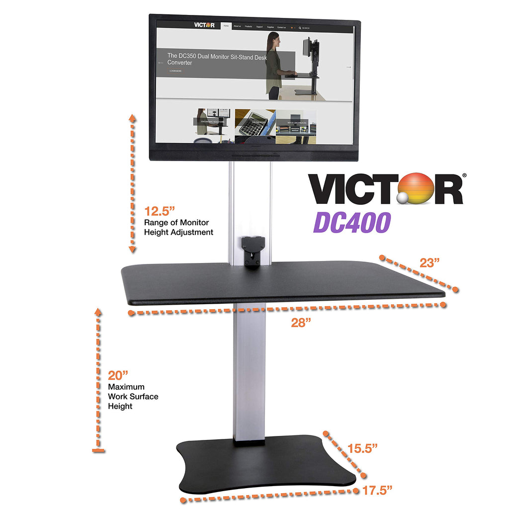 Victor High Rise Electric Sit-Stand Standing Desk Converter with Single Monitor Stand - Height Adjustable Office Desk Workstation for Home, 28" x 23" Work Surface, Black