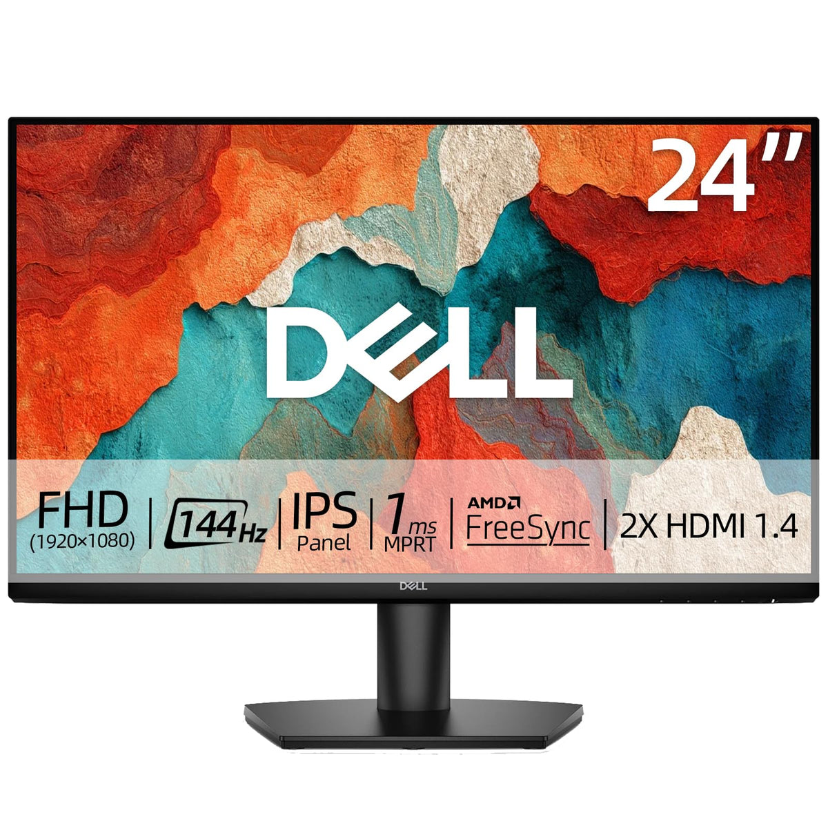 Dell 24 inch Monitor, FHD (1920 x 1080), IPS Display, 144Hz Refresh Rate, AMD FreeSync, 1ms MPRT, Anti-Glare Screen, for Home Office & Gaming, 2 X HDMI 1.4, Ultra-Thin Bezel, VESA, Tilt Adjustable