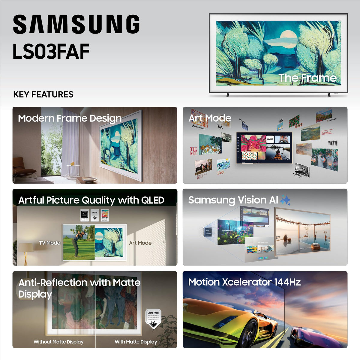 Samsung 65-Inch Class The Frame LS03F 4K QLED Smart TV (2025 Model) Slim Fit Wall Mount, Modern Frame Design, NQ4 AI Gen2 Processor, Art Mode, Artful Picture Quality, Samsung Vision AI, Alexa Built-in