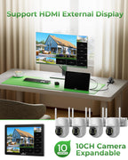 Camcamp Solar Security Cameras Wireless Outdoor with 10" Monitor, 4 Cam Kit