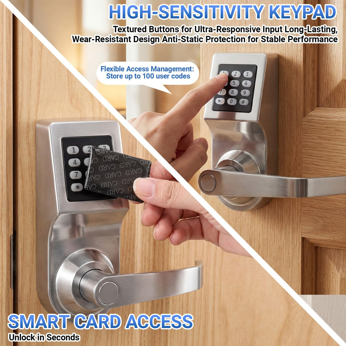 Hicarer 2 Pack Commercial Keyless Door Lock with Keypad Lever, Silver