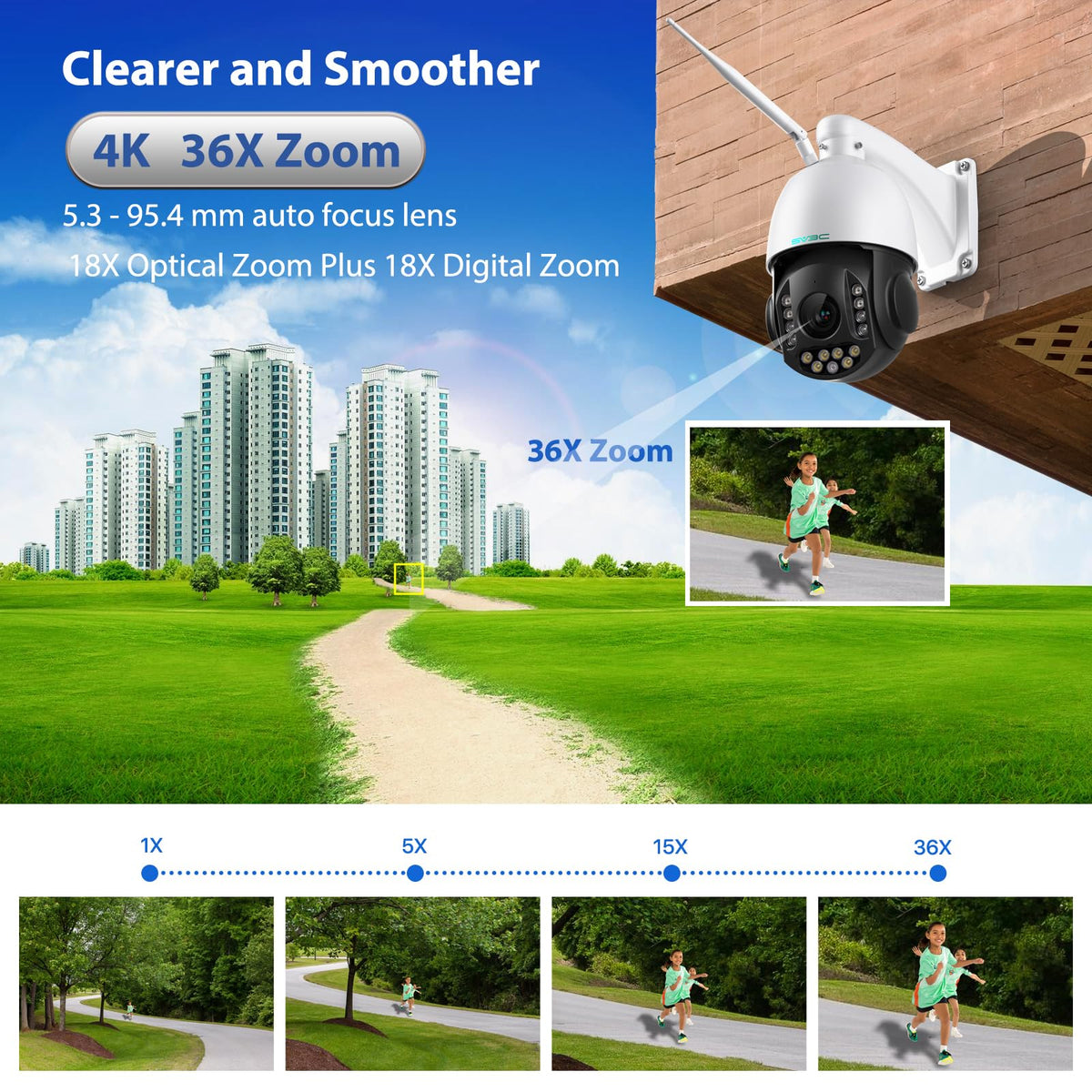 SV3C 4K 36X Zoom PTZ Camera Outdoor, 8MP Dual Band WiFi Security IP Camera