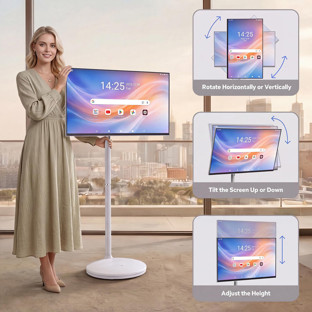 32 Inch 4K UHD Smart Board, Portable TV with Rolling Stand, Touch Screen