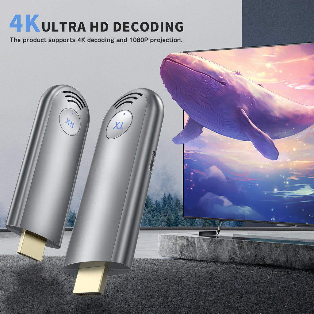 Wireless HDMI Transmitter and Receiver, Plug & Play Portable 2.4G/5G Wireless HDMI Extender Kit for Streaming Video and Audio to Monitor from Laptop/PC/TV Box/Projector, Grey