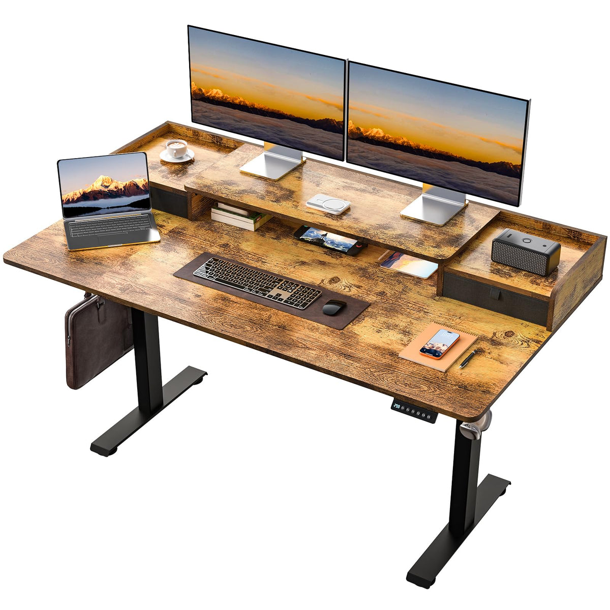 63 x 30 Inch Electric Standing Desk with 2 Drawers, Adjustable Height Widened Stand Up Desk with Storage, Sit to Stand Ergonomic Workstation for Home Office, Rustic Brown