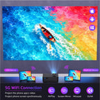 Projector with 5G WiFi and Bluetooth, Native 1080P Projector[Projector Screen Included], Full HD Movie Projector, 100" Display Home Theater, Compatible with Phone/Laptop/TV Stick