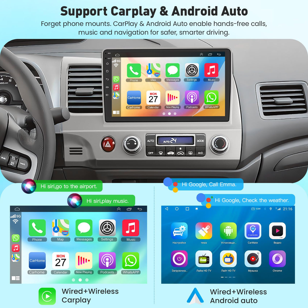 Upgraded 8-Core 6GB+128GB Car Radio Stereo for Honda Civic 2006-2011
