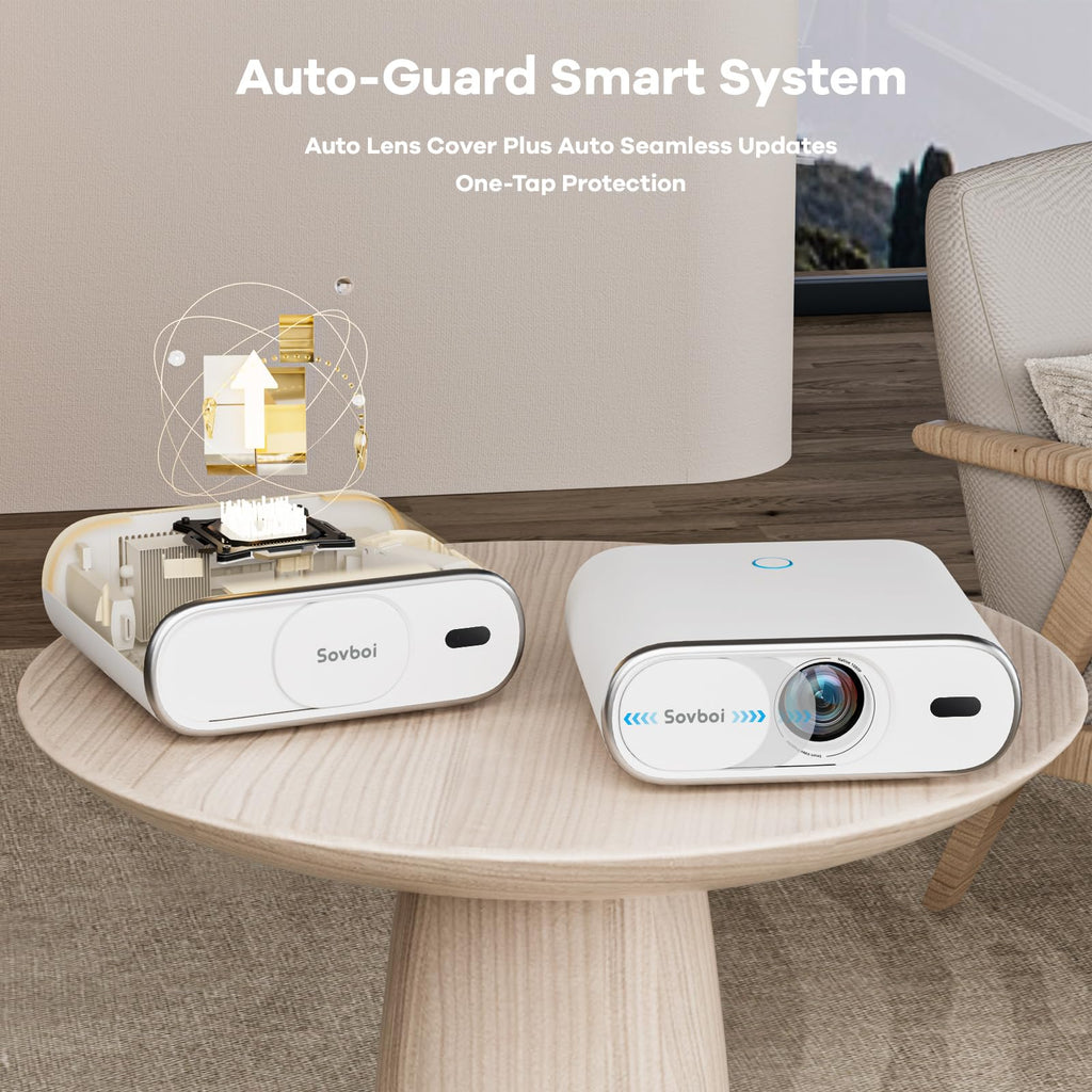 Outdoor-Projector Built-in Google TV, Sovboi Auto Lens Cap Smart Proyector