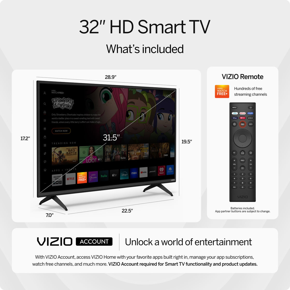 VIZIO 32 inch D-Series HD 720p Smart TV with Apple AirPlay and Chromecast Built-in, Alexa Compatibility, D32h-J, 2022 Model