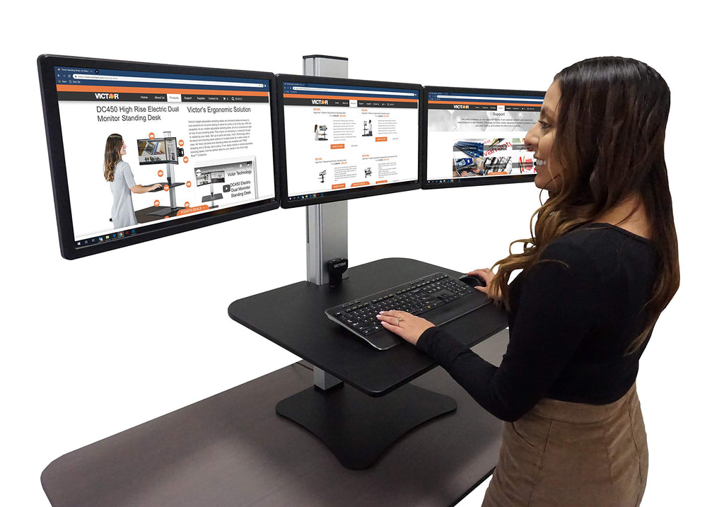Victor High Rise Electric Sit-Stand Standing Desk Converter with Single Monitor Stand - Height Adjustable Office Desk Workstation for Home, 28" x 23" Work Surface, Black