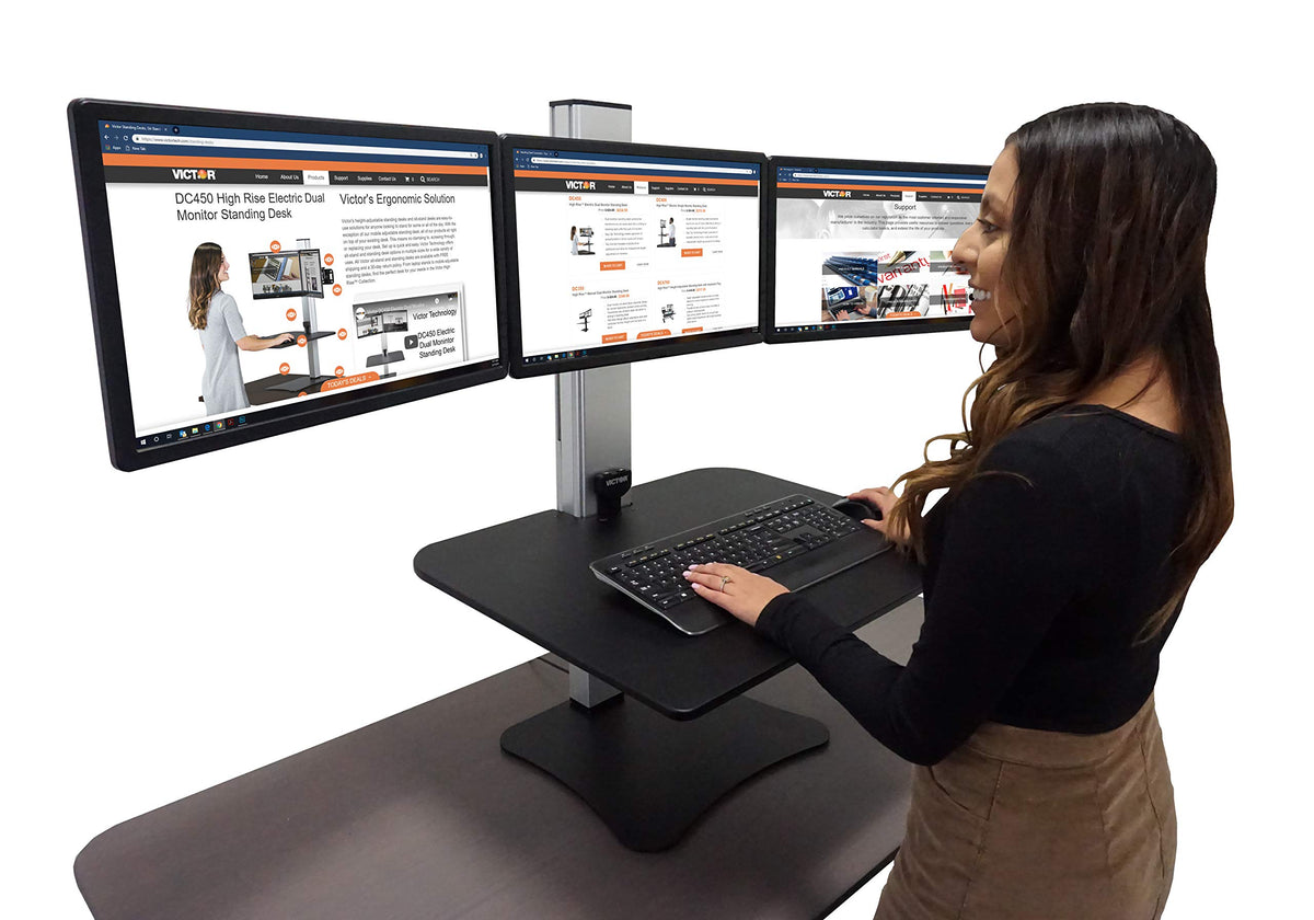 Victor High Rise Electric Sit-Stand Standing Desk Converter with Single Monitor Stand - Height Adjustable Office Desk Workstation for Home, 28" x 23" Work Surface, Black