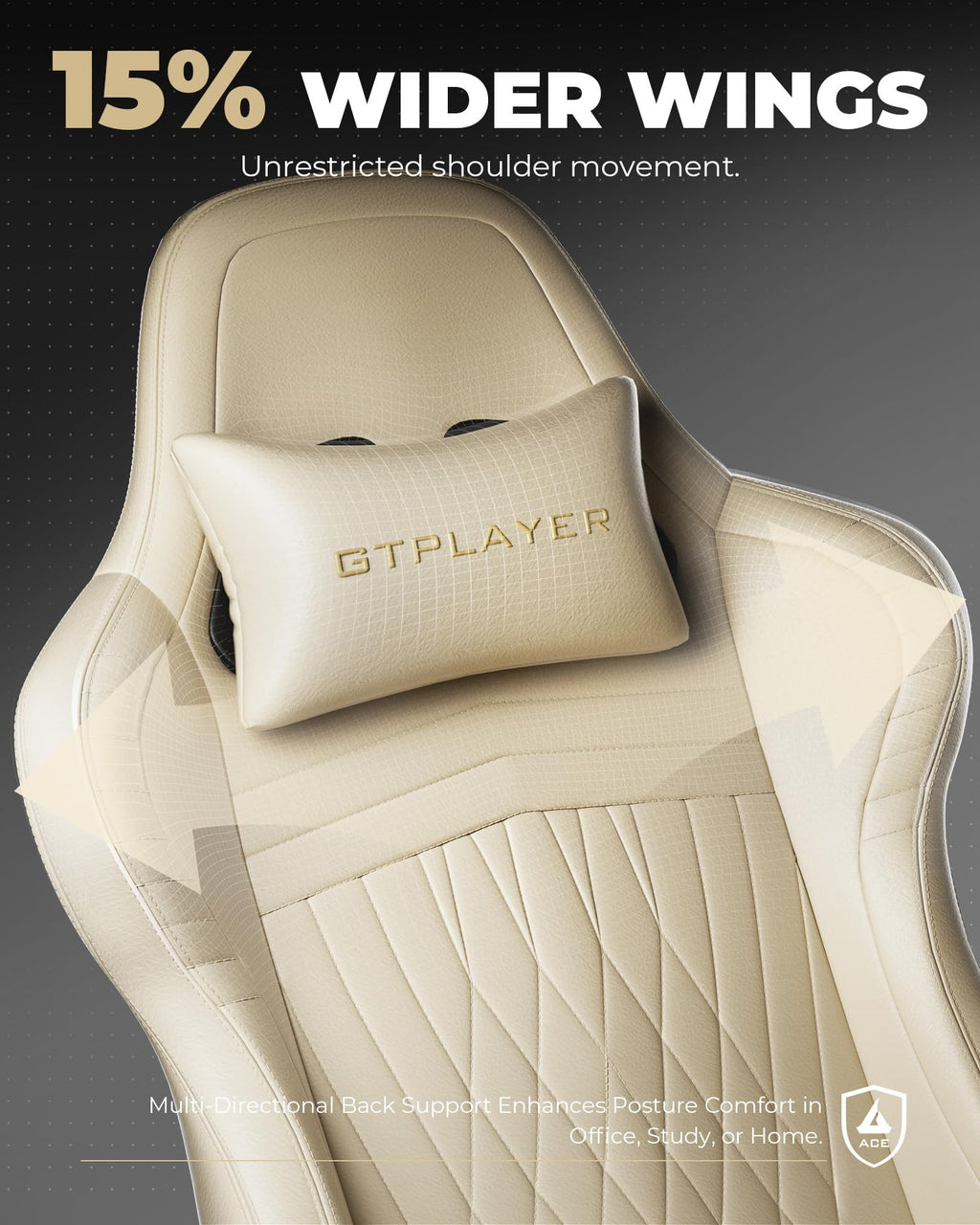 GTPLAYER Gaming Chair with Speakers ACE-PRO, Computer Video Game Chairs with Footrest for Adults, Built-in Speakers, App Support & Bluetooth Control, Ergonomic Reclining Silla, Linkage Armrest, Ivory