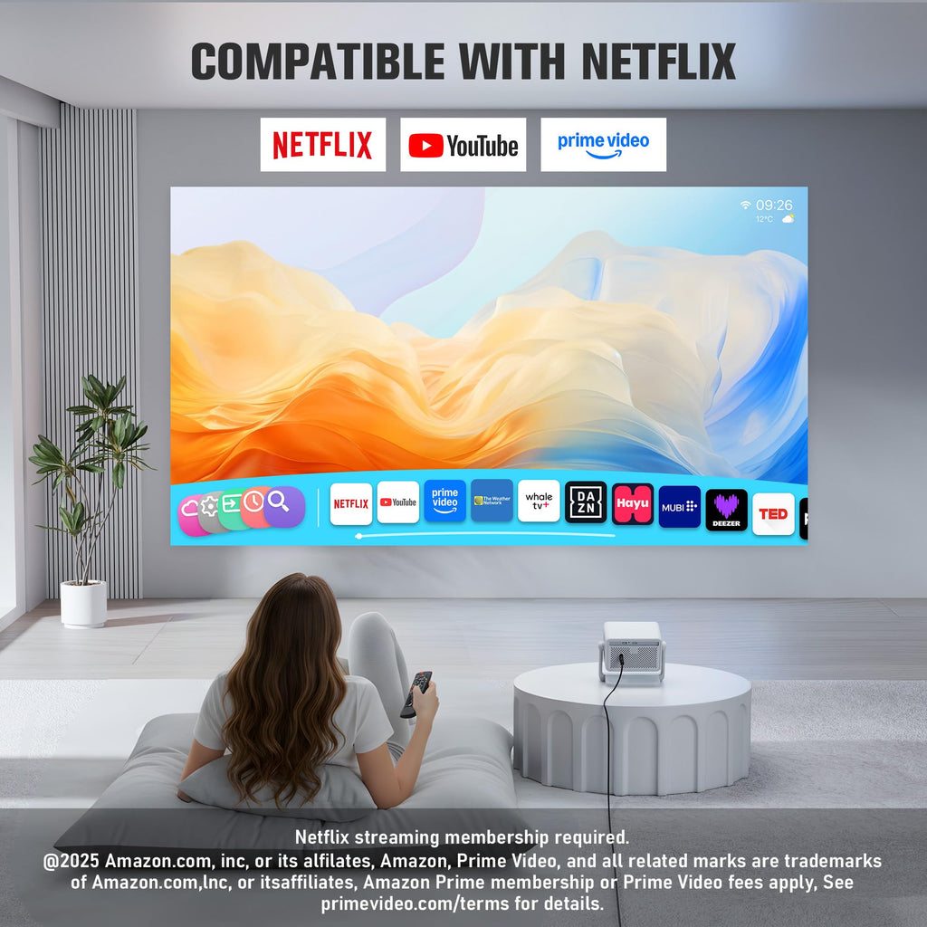 【Officially-Licensed APP】4K Mini Outdoor Projector with WiFi and Bluetooth, VOPLLS Smart Portable Movie Wireless TV Projector for Home/Gaming/Bedroom
