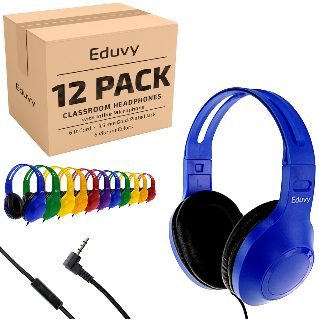 Classroom Headphones with Microphone Bulk 24 Pack, Wired Black Class Set