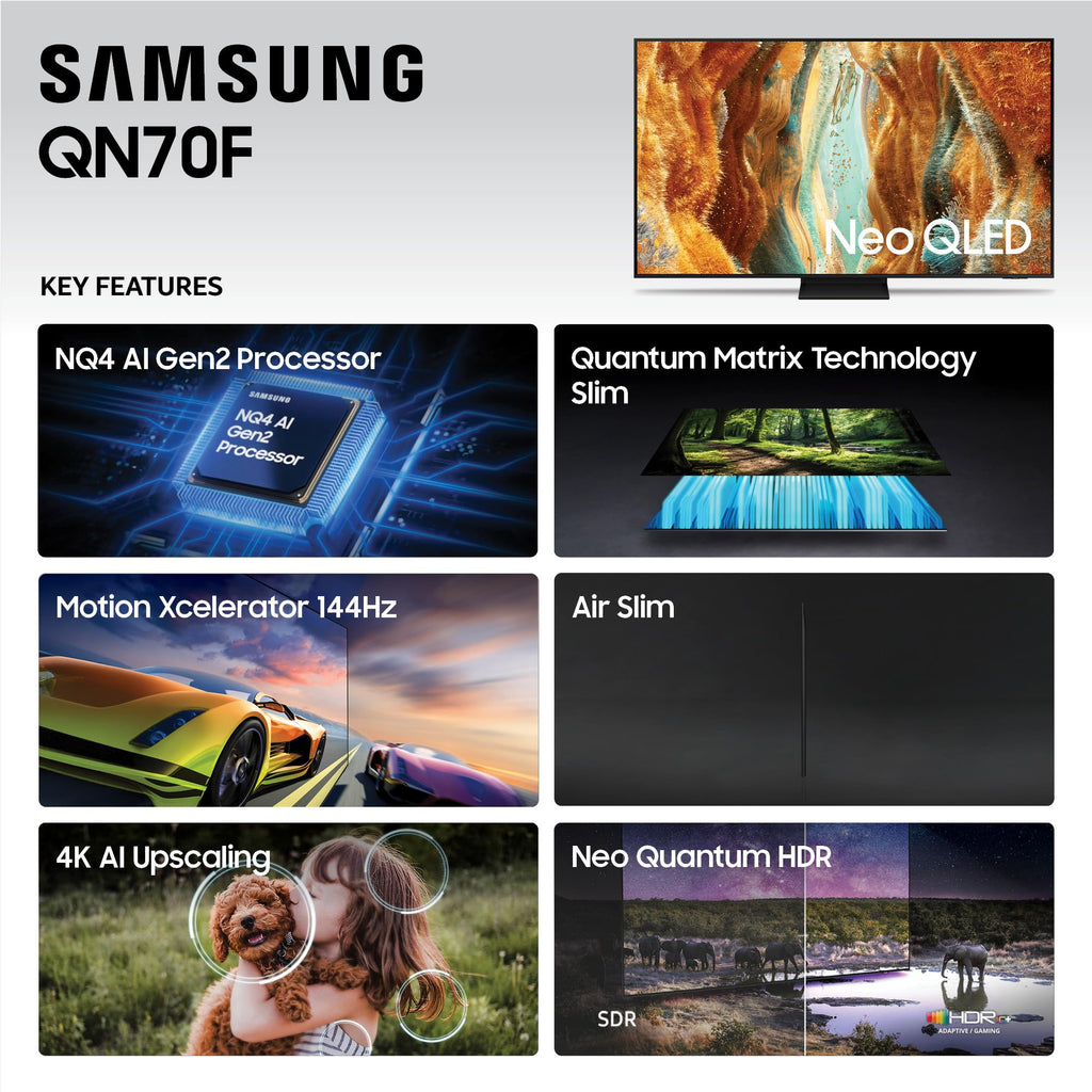 Samsung 85-Inch Class Neo QLED QN70F 4K Mini LED Smart TV (2025 Model) NQ4 AI Gen2 Processor, Quantum Matrix Technology Slim, Motion Xcelerator 144Hz, Samsung Vision AI, Alexa Built-in