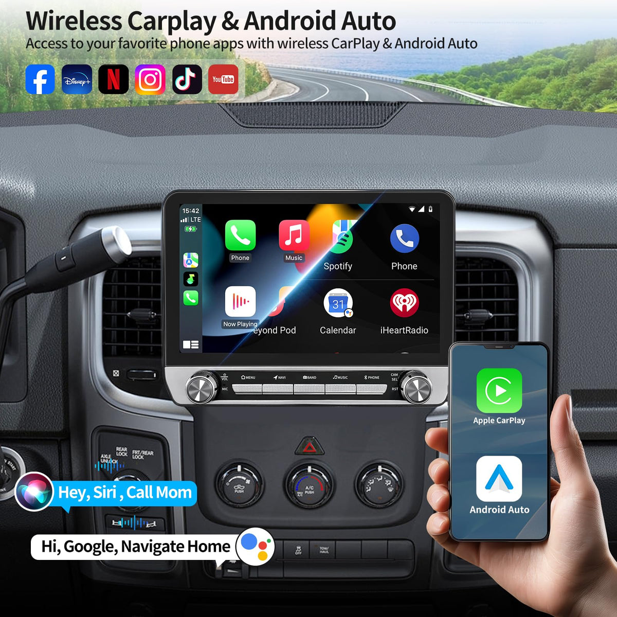 Car Radio for Dodge Ram 1500 2500 3500 2013-2018 Only for Manual AC 10inch