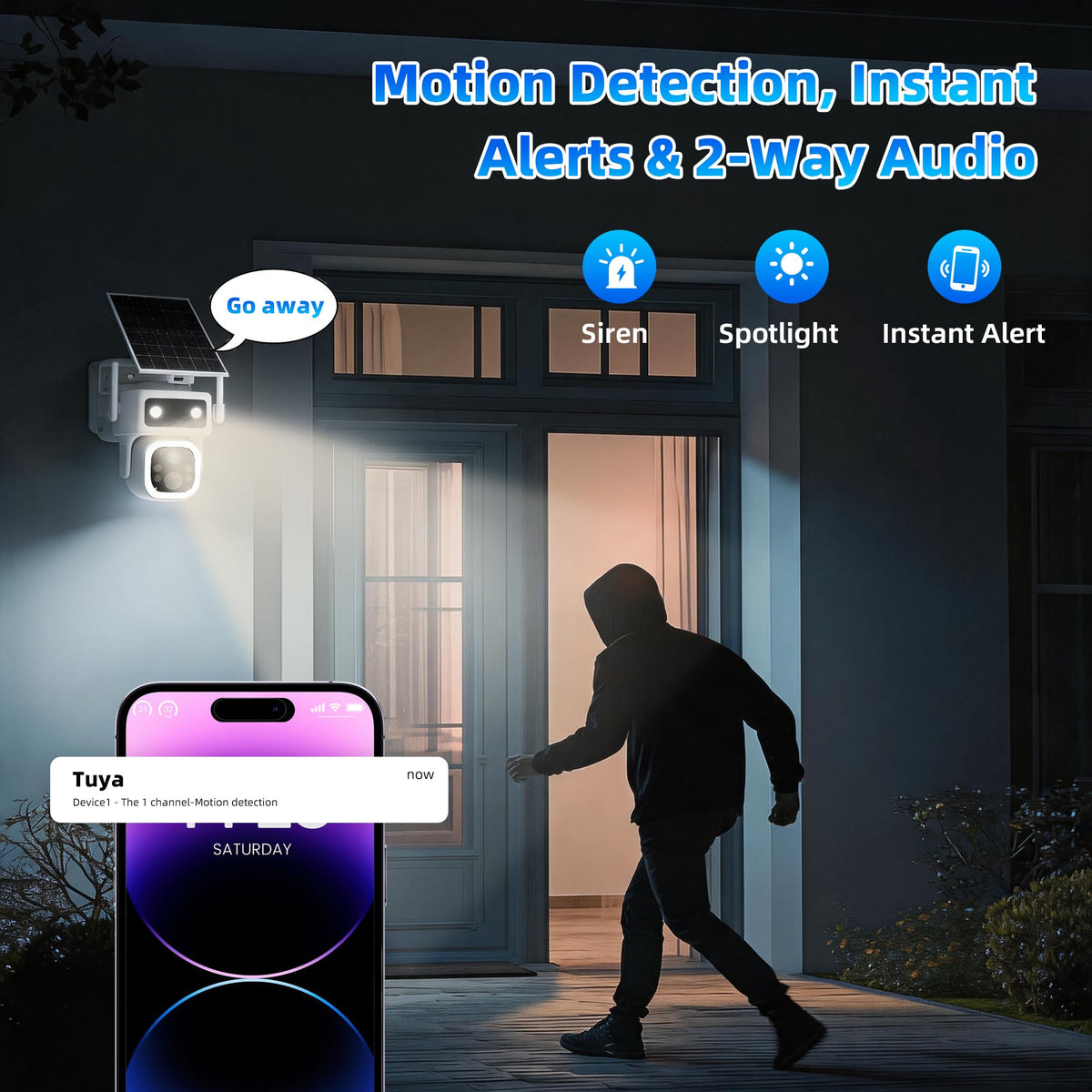 Lifetime Free Data & No Monthly Fee 4G LTE Solar Cellular Security Camera Outdoor Wireless,No WiFi Needed, 360° PTZ, 2K Full Color Night Vision, Human Tracking, 2-Way Audio, 32GB SD Card, IP66-White