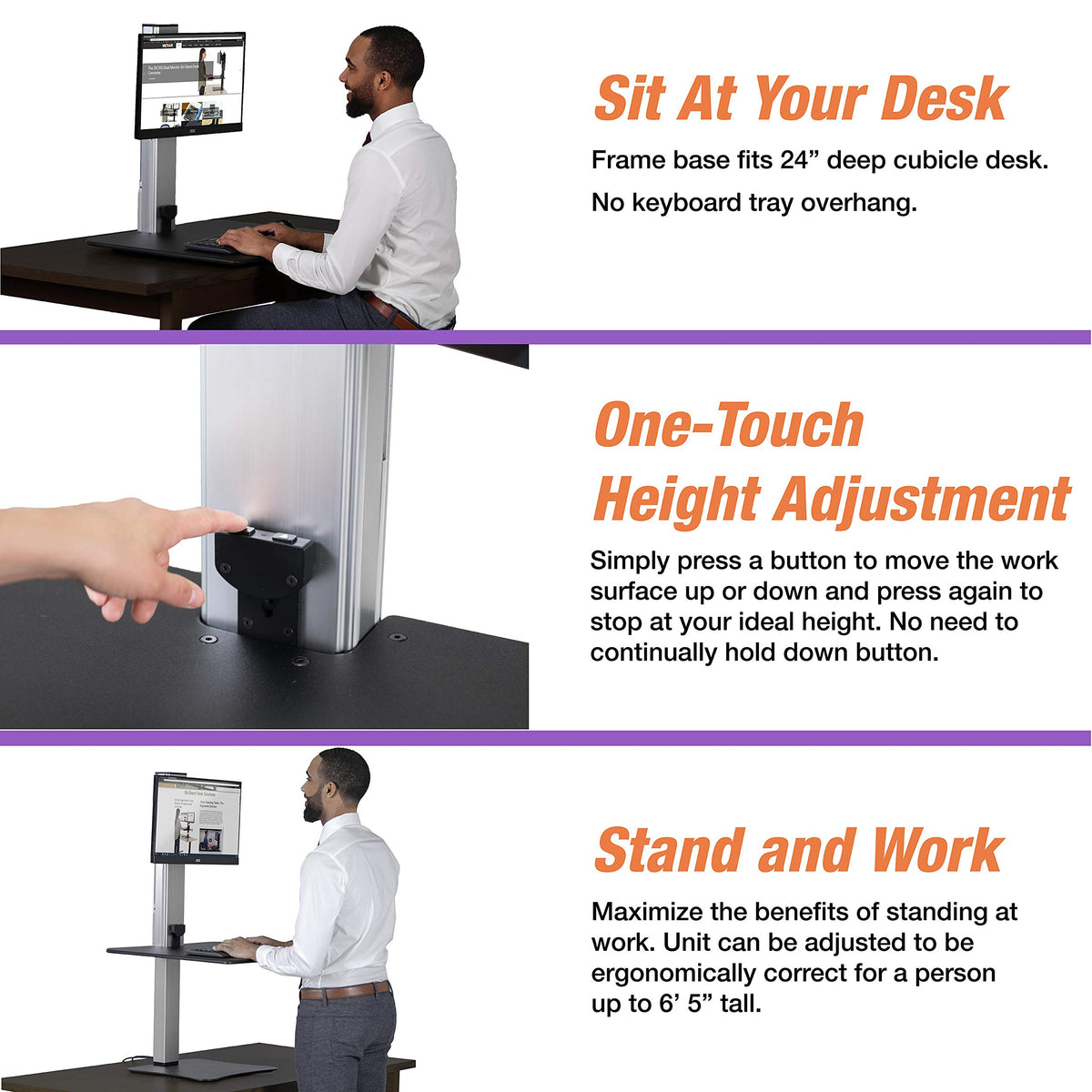 Victor High Rise Electric Sit-Stand Standing Desk Converter with Single Monitor Stand - Height Adjustable Office Desk Workstation for Home, 28" x 23" Work Surface, Black