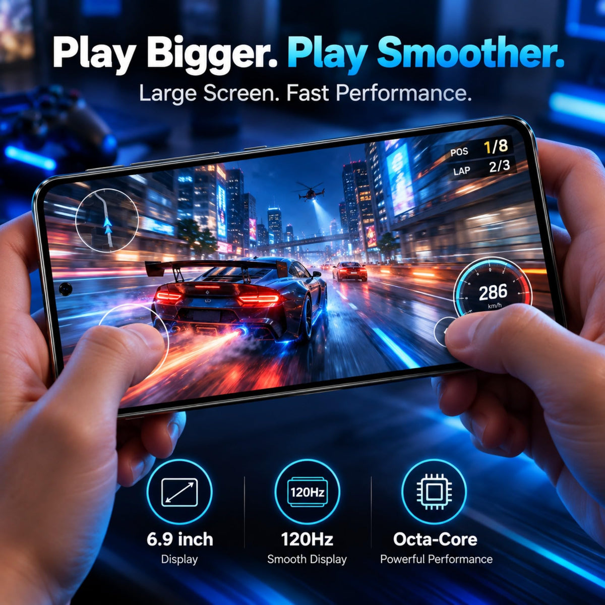 S26U Android Phone Unlocked, 6.9" Large Screen, Android 16 Unlocked Smartphones 16GB+512GB/1TB, 50MP+21MP, 7000mAh, Dual SIM/Face ID/GPS/OTG, Black