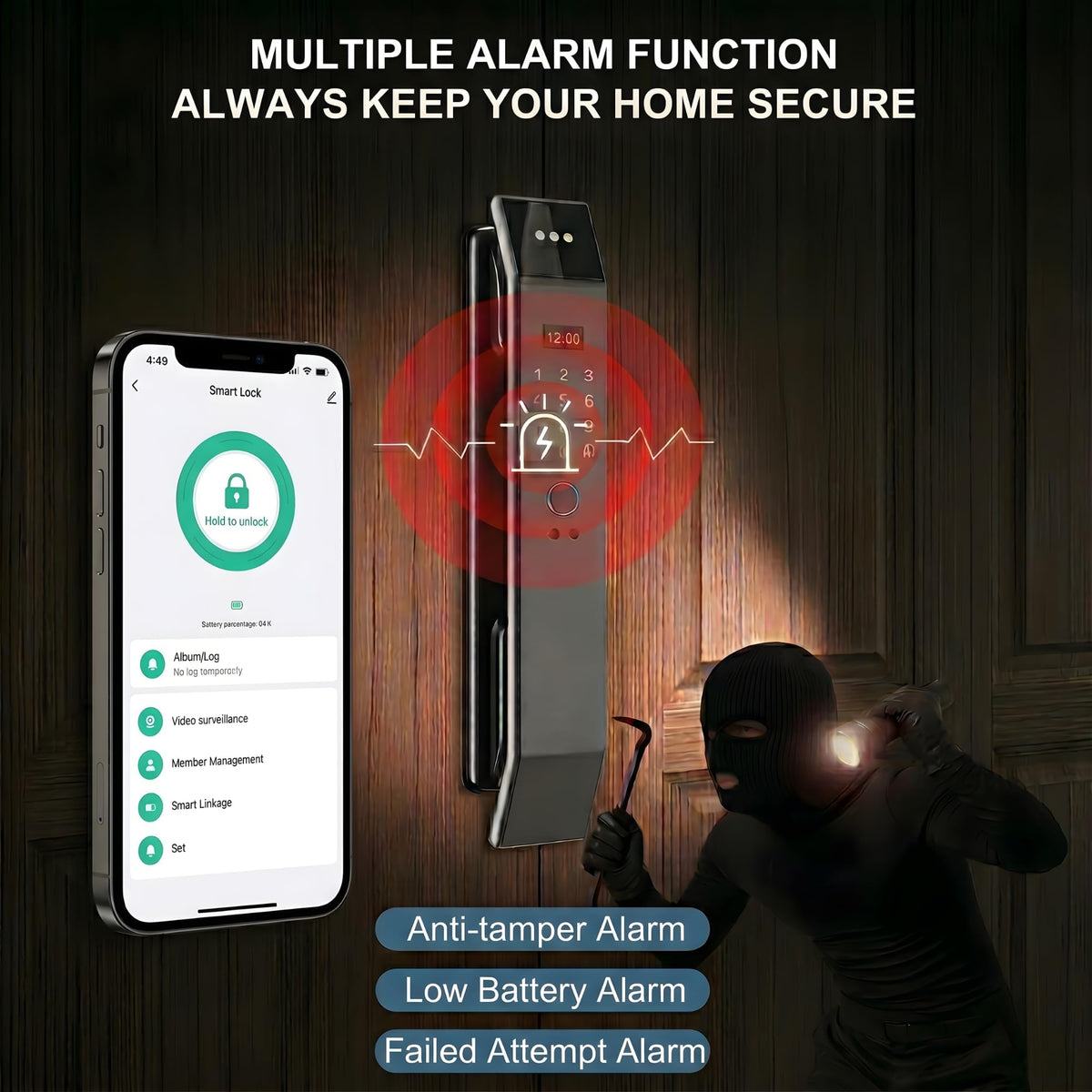 XF14 Pro Smart Door Lock with Face Recognition - Electronic Keyless Entry Deadbolt, Digital Keypad, RFID Card and Mechanical Key for Home and Office Access
