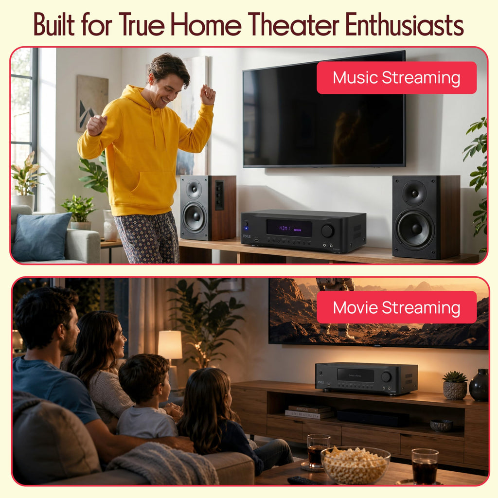 Pyle 9.1 Channel AV Receiver | 3000 Watts Peak Power, Audio Amplifier with Subwoofer Output, HD 2.1, Bluetooth Streaming | Surround Sound System for TV with Center 2, Extra Surrounds