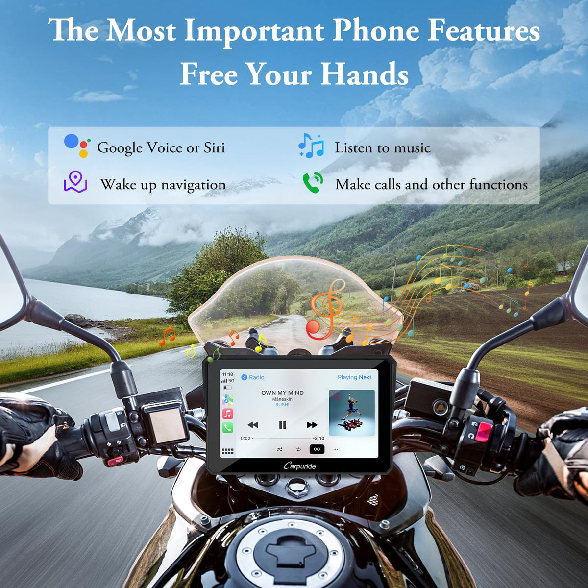 Carpuride W702 7" for Motorcycle Apple Carplay/Android Auto