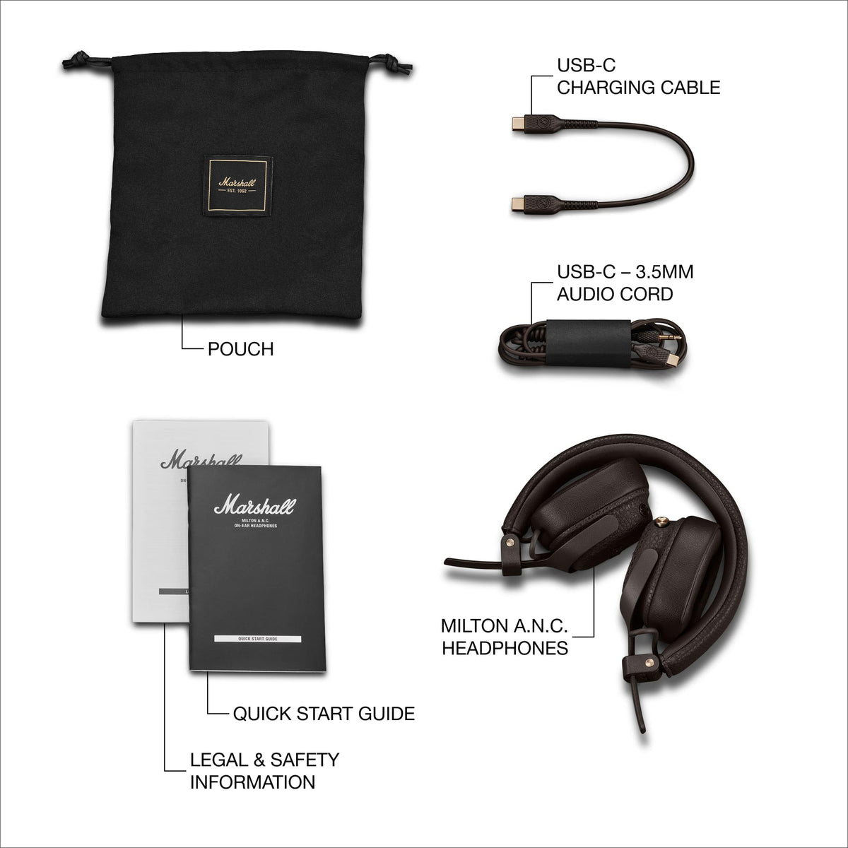Marshall Milton ANC Wireless On-Ear Noise Cancelling Headphones - Brown