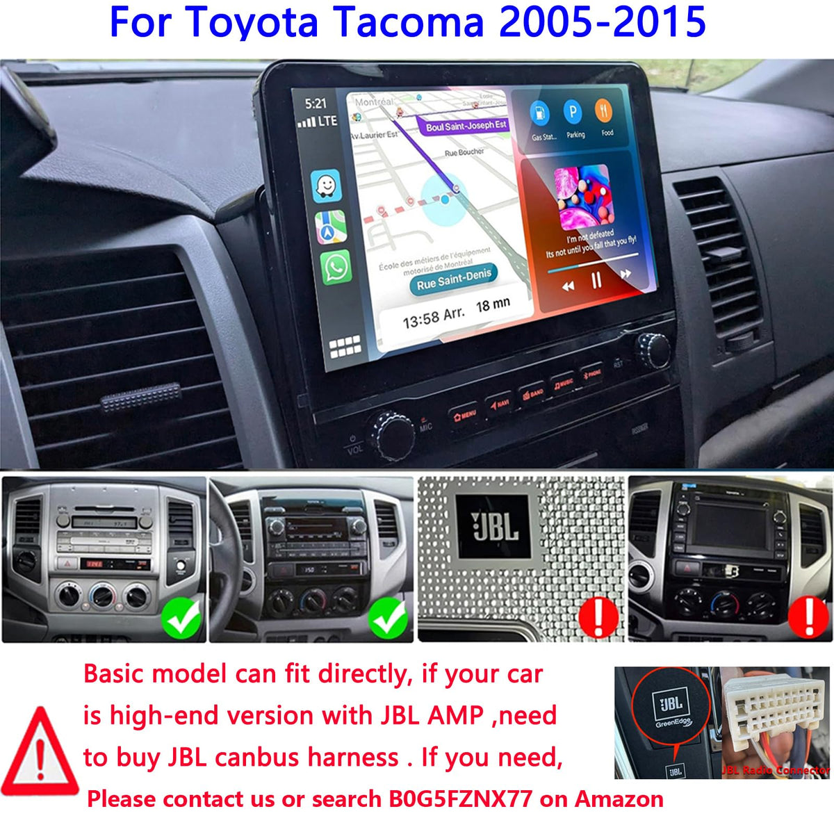 10.1 inch Car Radio Stereo Upgrade for Toyota Tacoma 2005-2015 with Wireless CarPlay/Android Auto/Touch Screen/SWC/GPS Navigation/BT/WiFi FM Backup Camera Physical Button Volume Knob