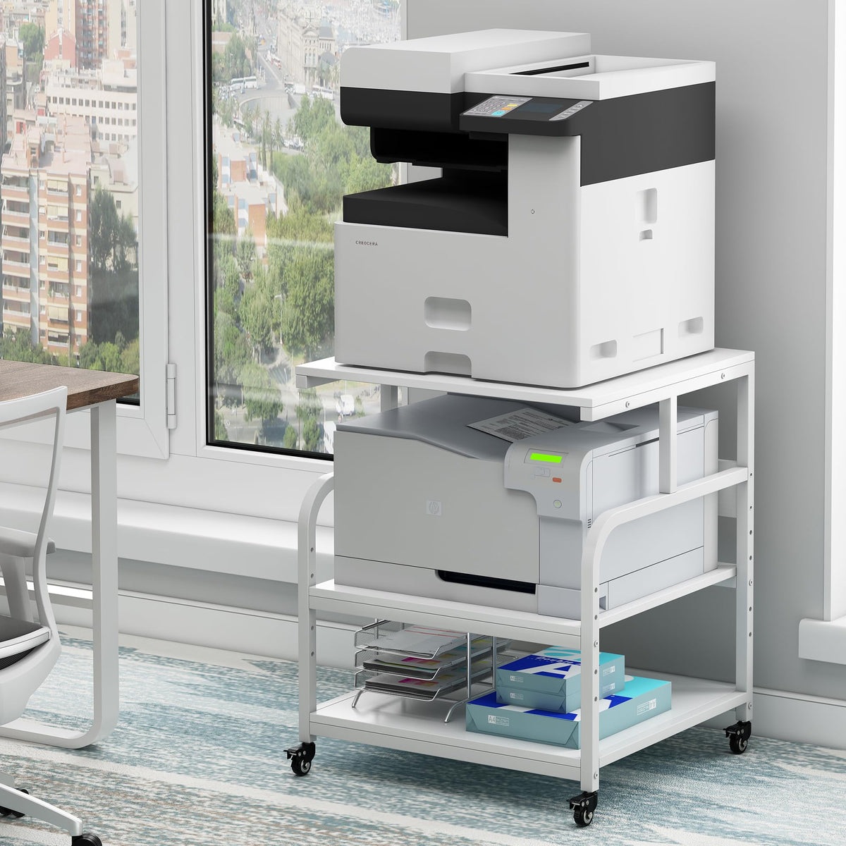 Fannova 25.6"x23.6"x30.9" Extra Large White Printer Stand with Storage