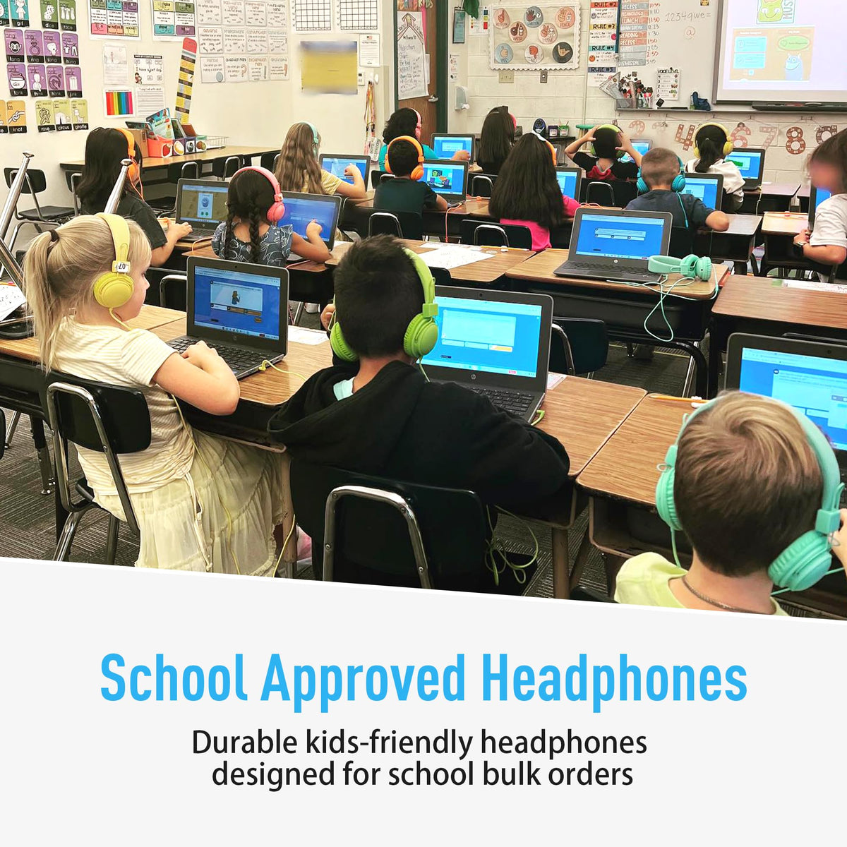 AILIHEN Classroom Headphones Kids 20-Pack, 85dB Volume with Mic & SharePort