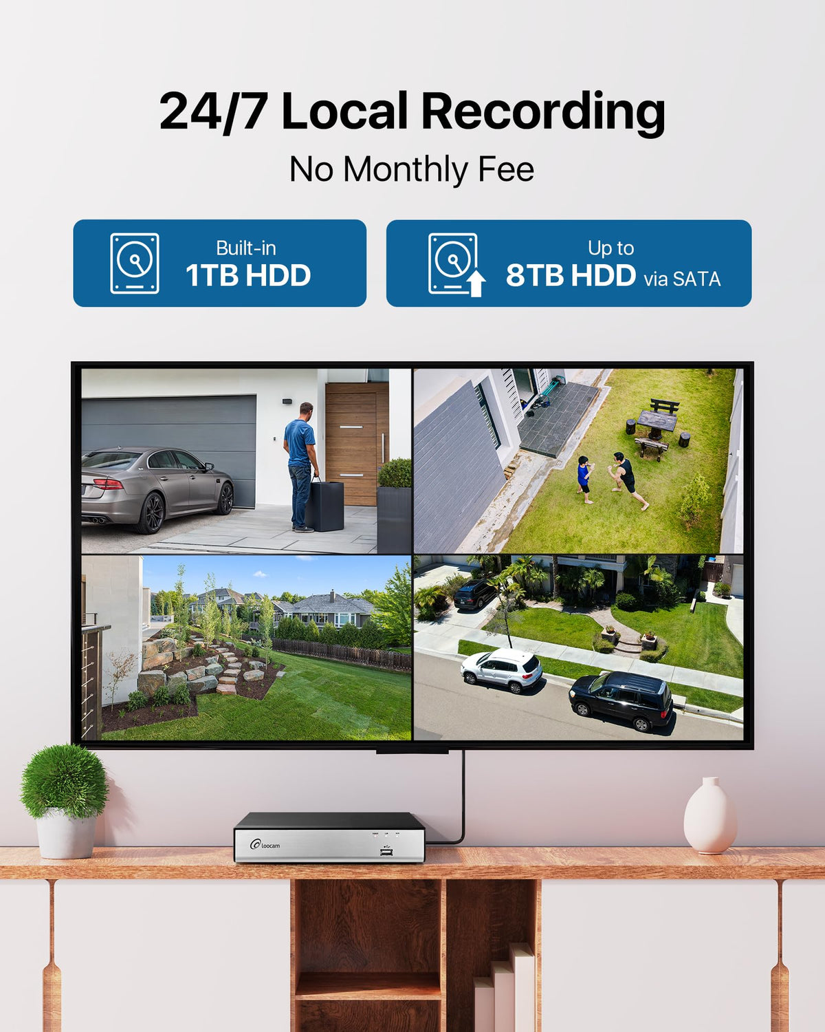 Loocam Security Camera System with DVR H.265+ 8CH, 1TB Hard Drive