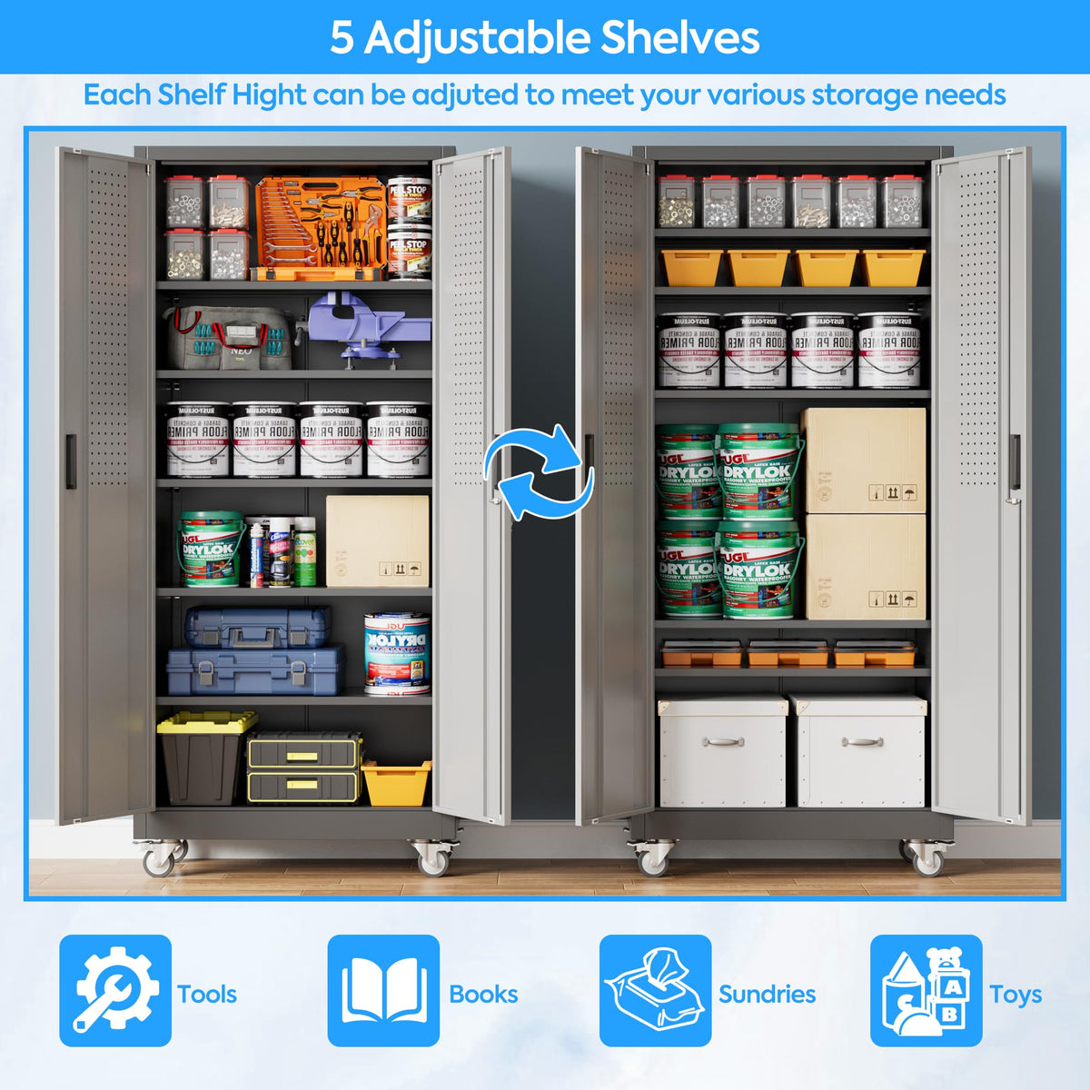 71"x32"Wx16 D Metal Garage Storage Cabinet with Wheels