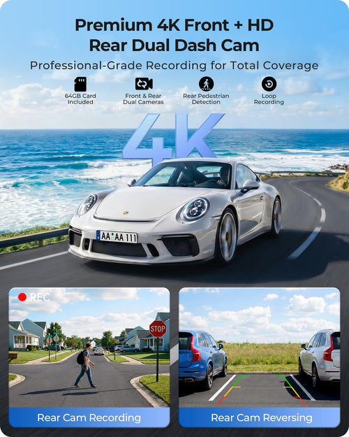 10.26" Wireless 60FPS CarPlay Screen with 4K Dash Cam & HD Backup Camera