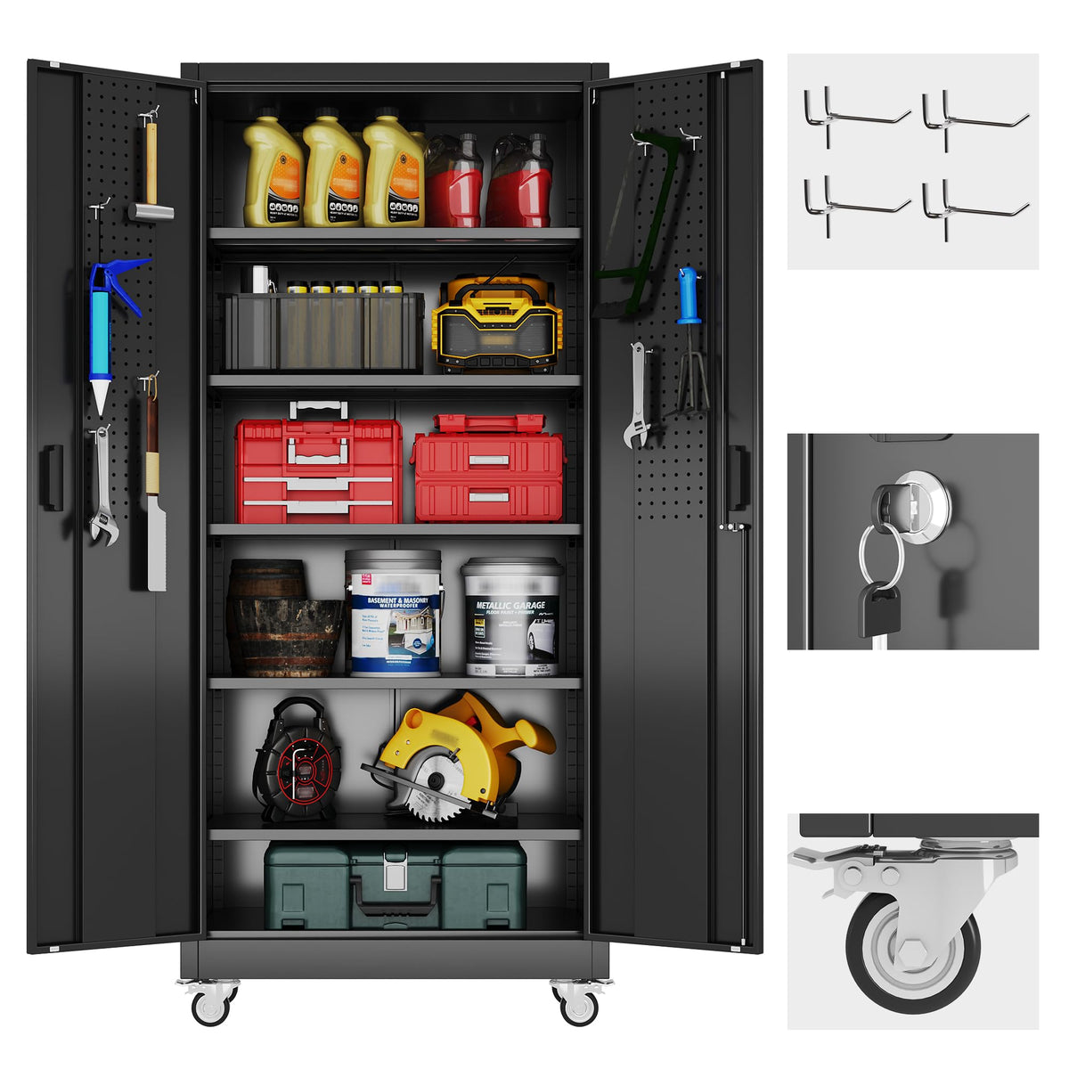 71"x32"Wx16 D Metal Garage Storage Cabinet with Wheels