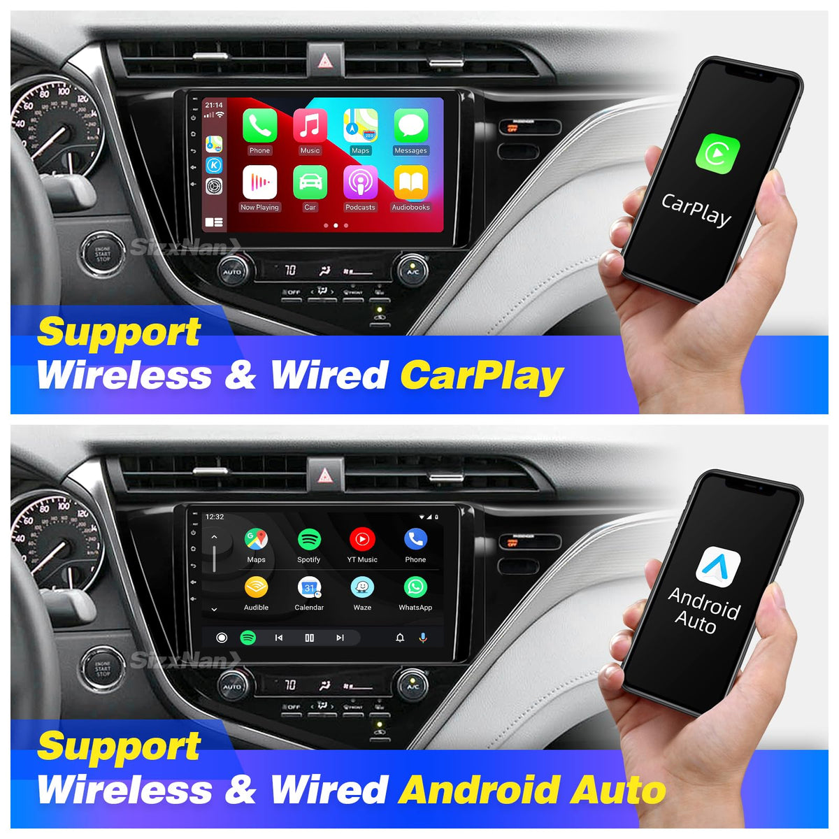 for Toyota Camry 2018 2019 2020 Radio Compatible with Wireless Carplay Android Auto,8-Core 4+64GB Head Unit Car Stereo Bluetooth Navigation GPS WIFI FM AM Multimedia Player Camera TouchScreen