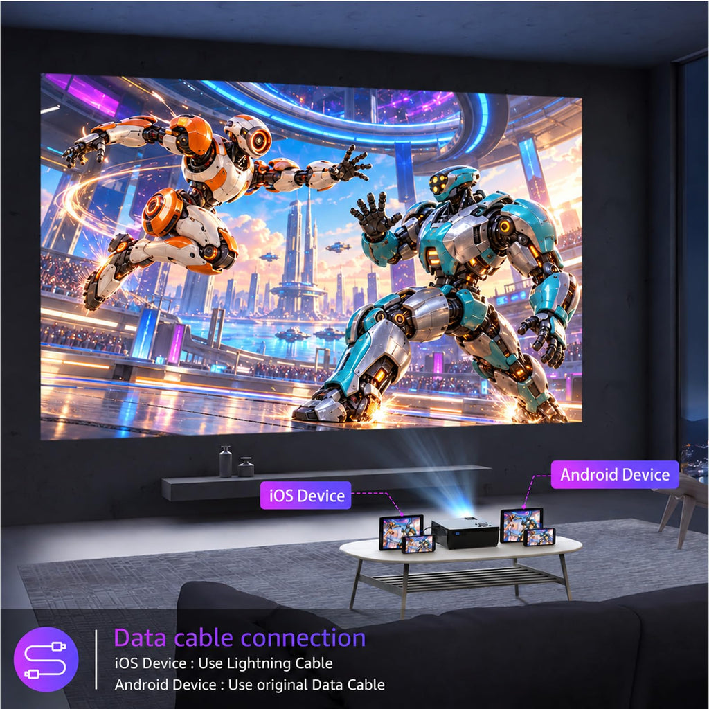 Projector with 5G WiFi and Bluetooth, Native 1080P Projector[Projector Screen Included], Full HD Movie Projector, 100" Display Home Theater, Compatible with Phone/Laptop/TV Stick