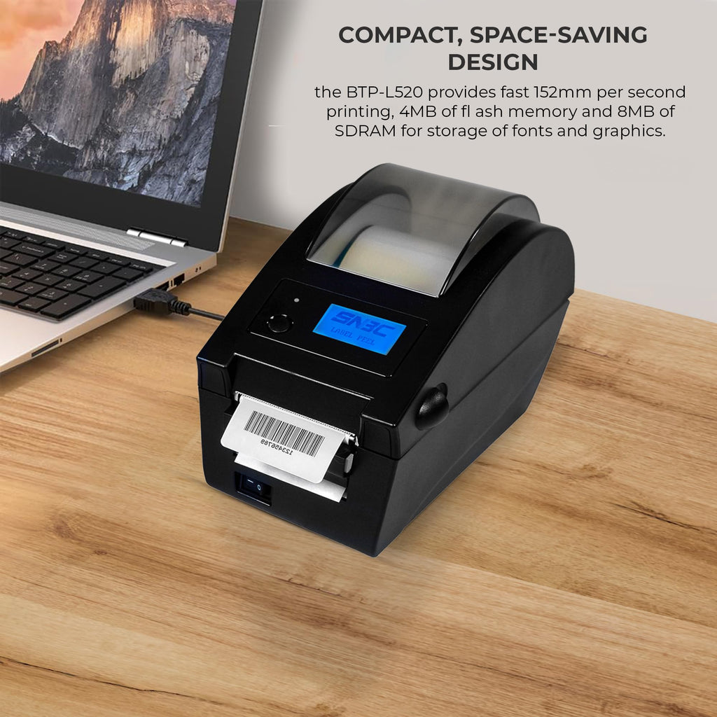 SNBC BTP-L520 Thermal Label Printer, Serial, Built-in Peeler, High-Speed 4" Label Printing for Shipping, Barcode, Retail and Office Use (Black)