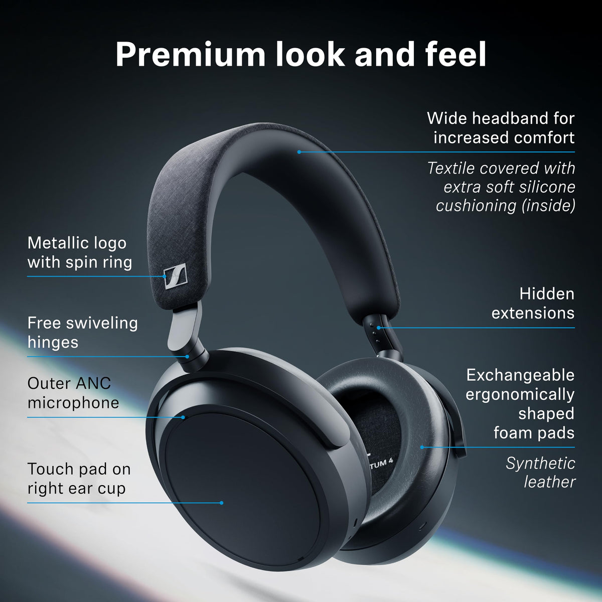 Sennheiser Consumer Audio Momentum 4 Wireless Headphones - Bluetooth Headset for Crystal-Clear Calls with Adaptive Noise Cancellation, 60h Battery Life, Lightweight Folding Design - Black/Copper