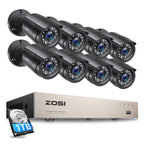 ZOSI 16CH 3K Lite Security Camera System, 16X Wired Bullet Cameras, 3TB HDD