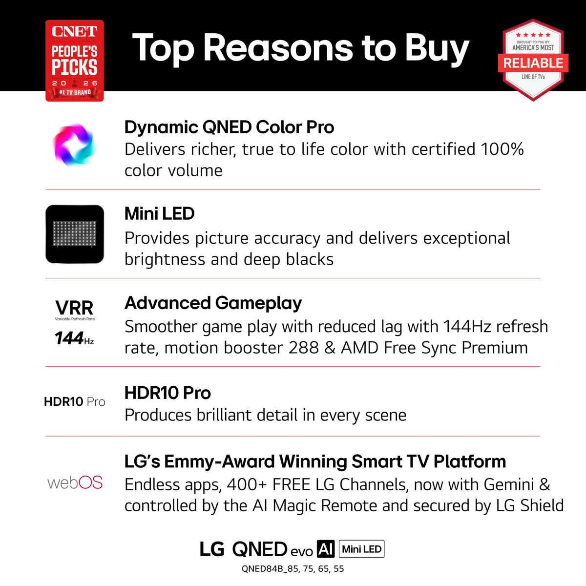 LG 65 inch Class LG QNED evo AI QNED84B Mini LED 4K Smart TV 2026