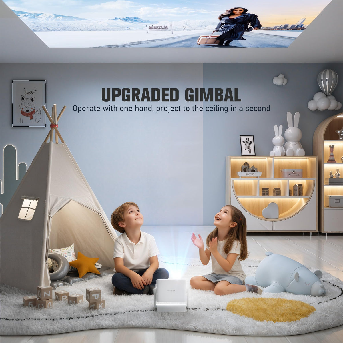 【Officially-Licensed APP】4K Mini Outdoor Projector with WiFi and Bluetooth, VOPLLS Smart Portable Movie Wireless TV Projector for Home/Gaming/Bedroom
