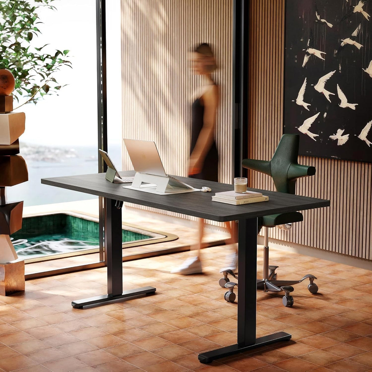 HUANUO 55x28 Inch Electric Standing Desk, Adjustable, Light Vintage Brown