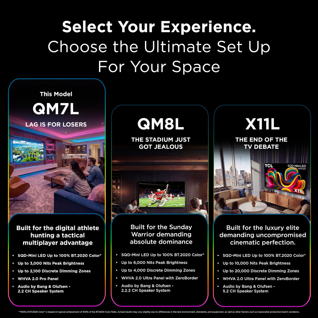 TCL 55 Inch QM7L Series SQD-Mini LED QLED 4K Smart Google TV 55QM7L, 144Hz