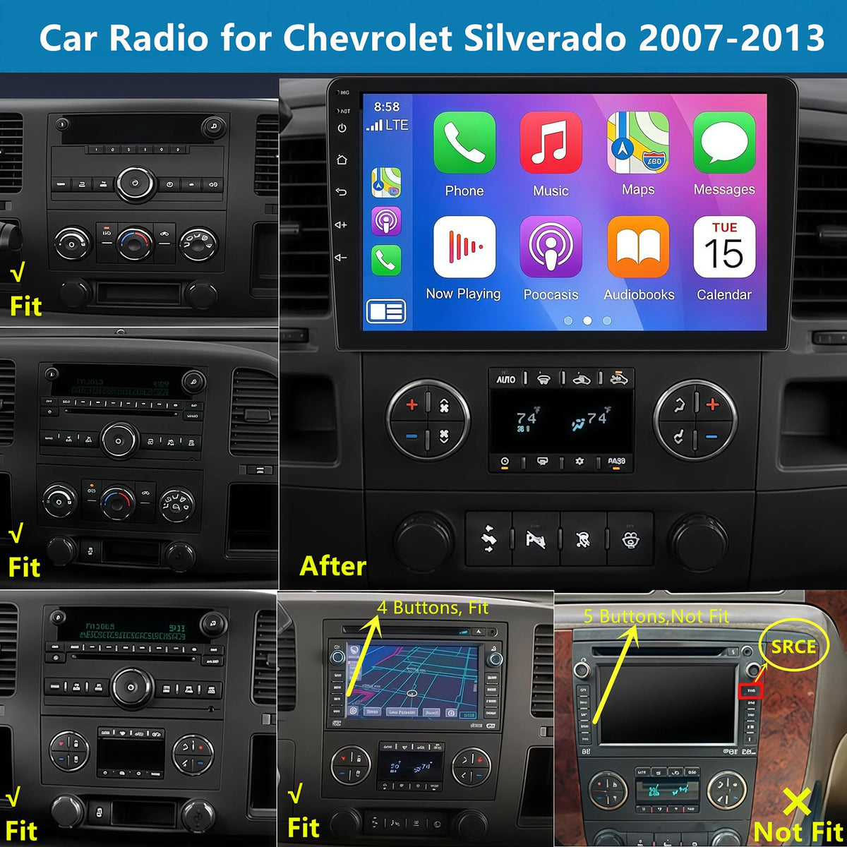 Car Radio for Chevy Silverado 2007-2013: 8-Core 4GB+64GB Stereo Replacement