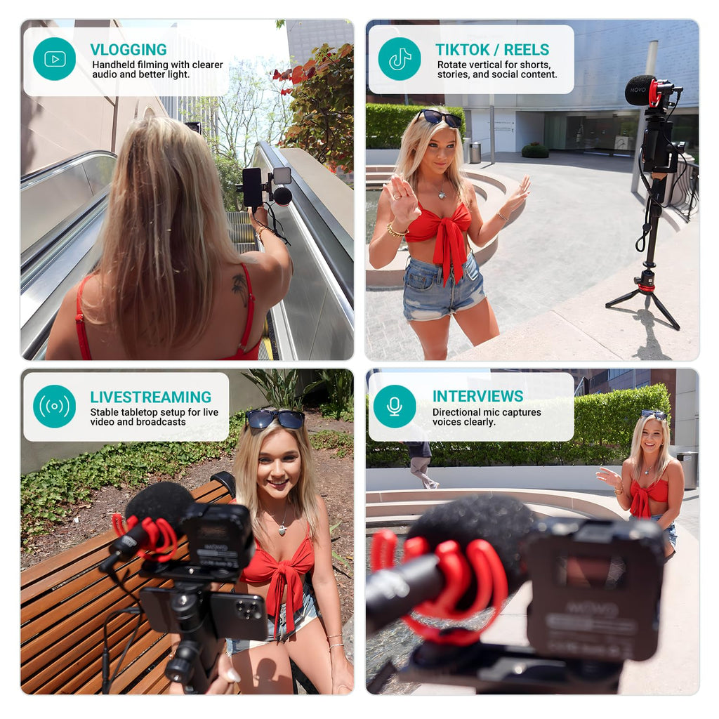 Movo iVlogger-PRO Vlogging Kit for iPhone with Mic, Light, and Tripod