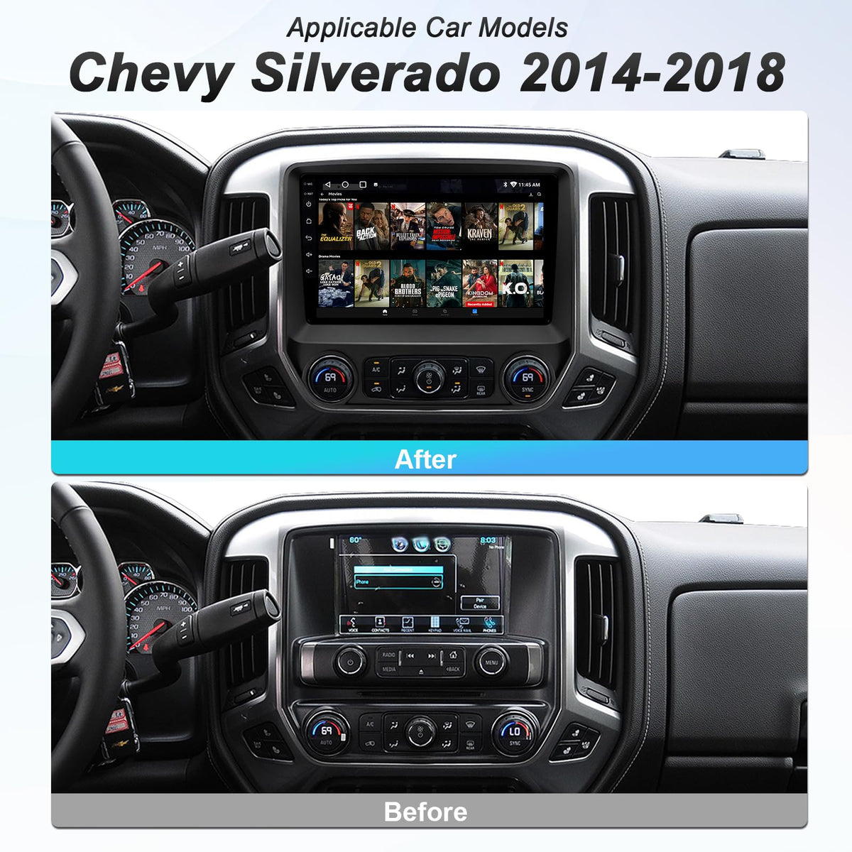 64GB Android 13 Car Radio Stereo for 2014-2018 Chevy Silverado/GMC Sierra