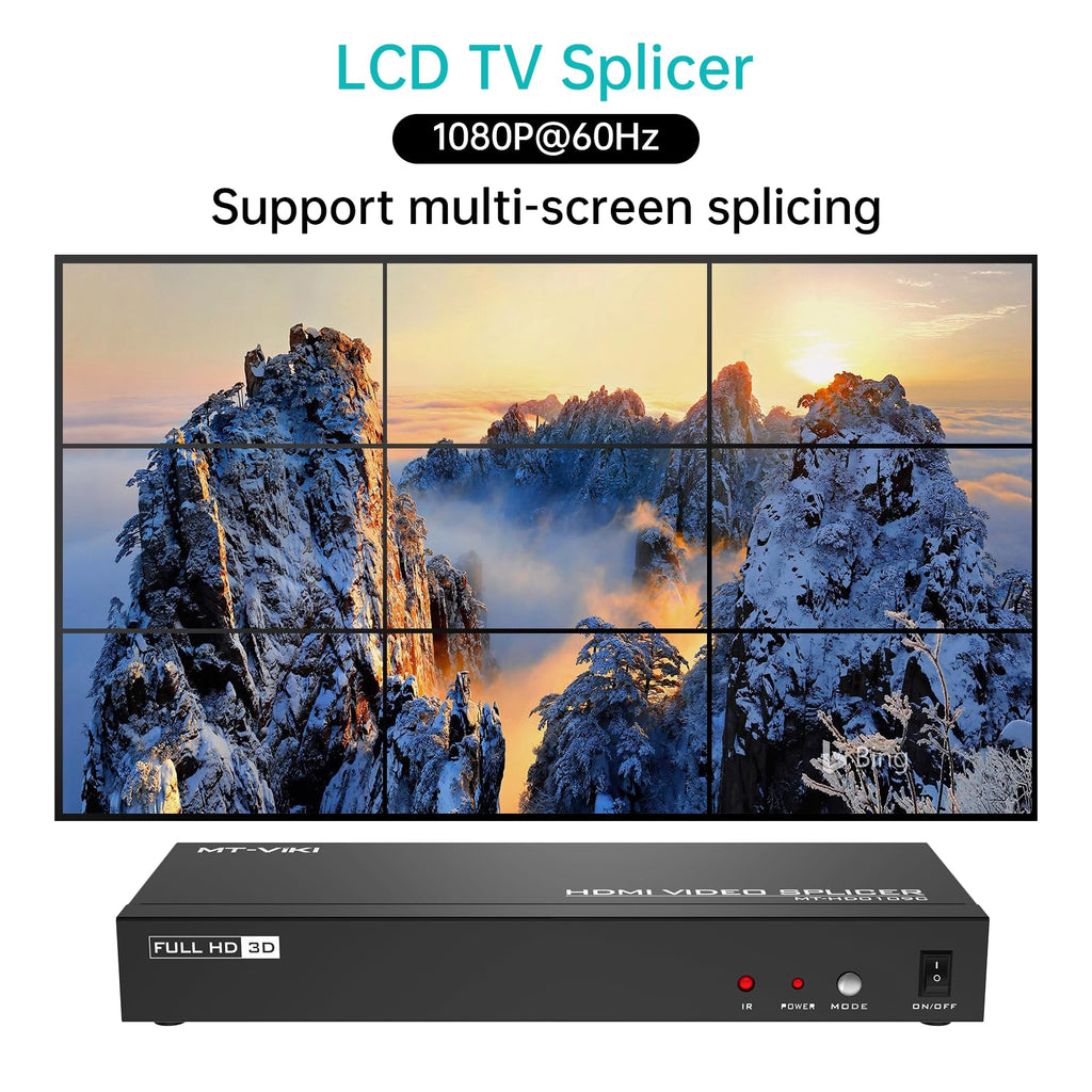 MT-VIKI Video Wall Controller 3x3, HDMI Video Wall Support UHD 4K Input & 1080P Output for 9 TV Splicing Display, 9 Channel Video Wall Processor