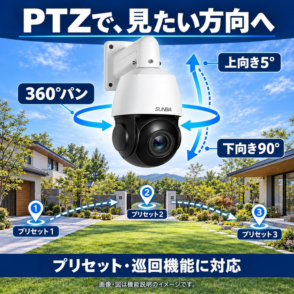 SUNBA 4K PTZ Security Camera Outdoor, 20X Optical Zoom PoE IP Camera with AI Human Tracking, Auto Tracking, Two-Way Audio, 360° Pan 90° Tilt, Dual Power PoE/DC, Smart Night Vision, ONVIF-Compatible